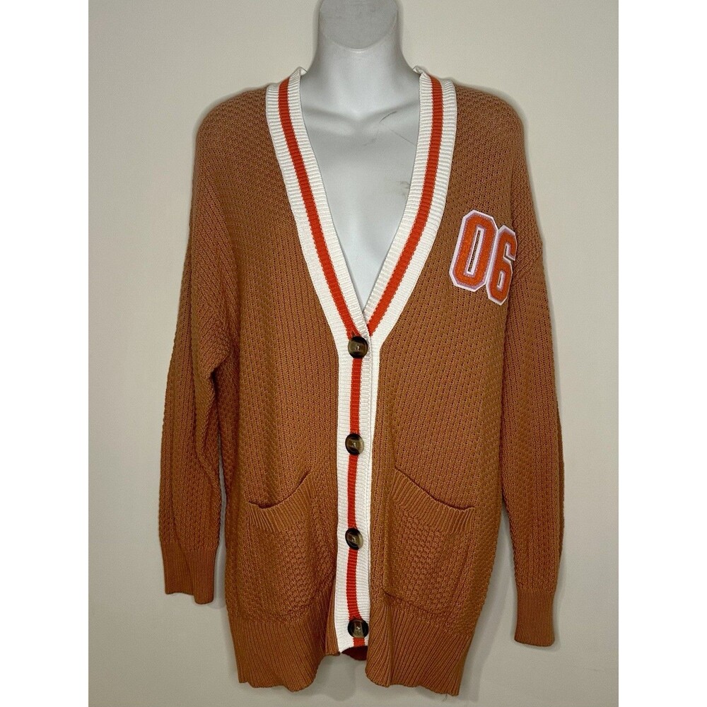 Aerie Oversized Varsity Cardigan in Orange 100% Cotton Size XS EUC!!